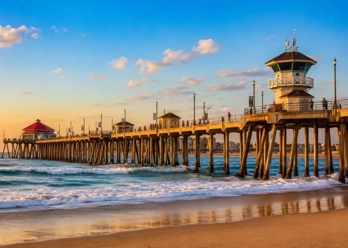 Huntington Beach pier and coastal skyline representing criminal defense services throughout Huntington Beach and Orange County