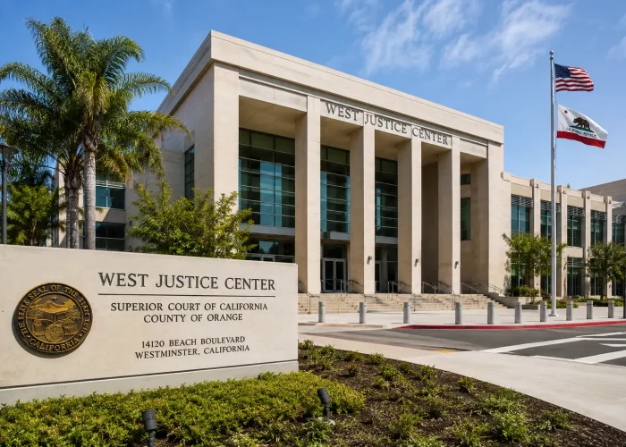 West Justice Center courthouse in Westminster California serving criminal cases throughout Western Orange County